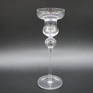 Elegant Clear Glass Candle Holder Tall Stem Design For Home Decor 9" UV Glow